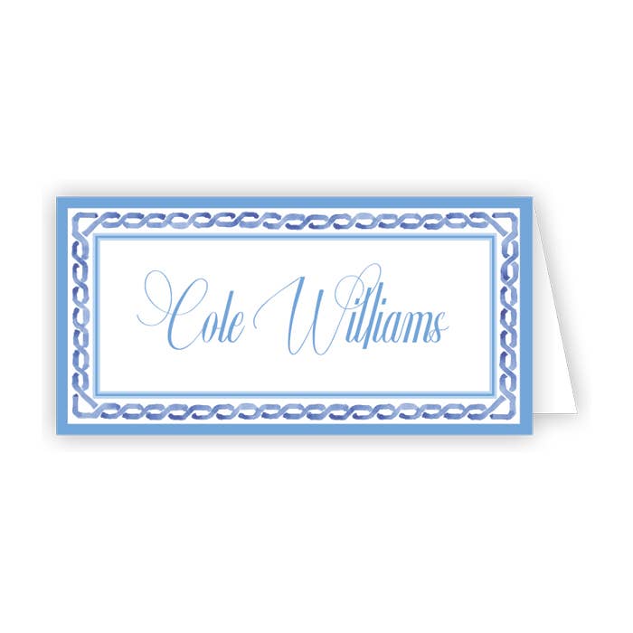 Handpainted Blue Chain Border Placecard - Winterberries