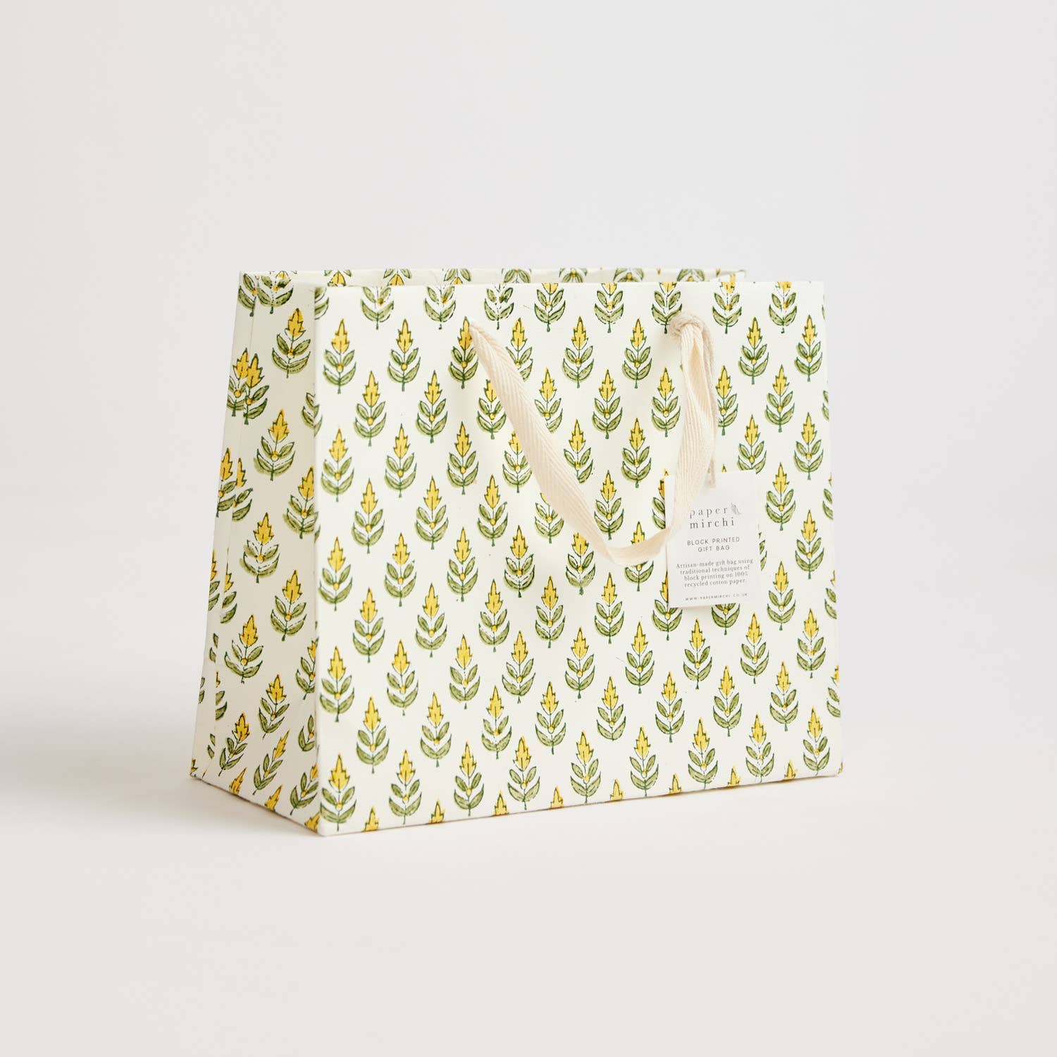 x1 Hand Block Printed Gift Bag (Medium) - Sunshine - Winterberries