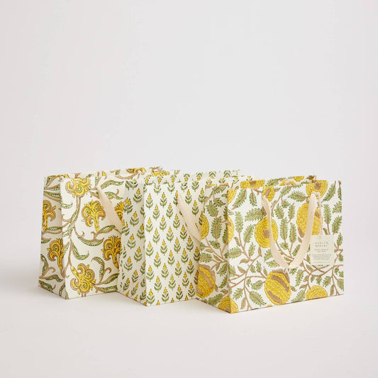 x1 Hand Block Printed Gift Bag (Medium) - Sunshine - Winterberries