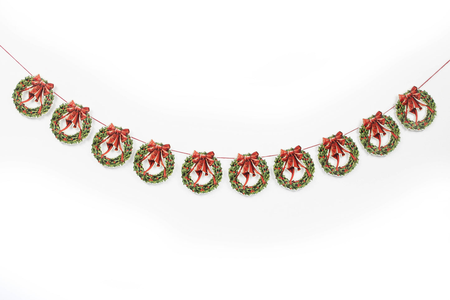 DIE-CUT CHRISTMAS WREATH WITH RED BOW PAPER GARLAND - Winterberries