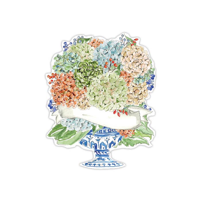 Hydrangeas in Chinoiserie Pot Die-Cut Accents - Winterberries
