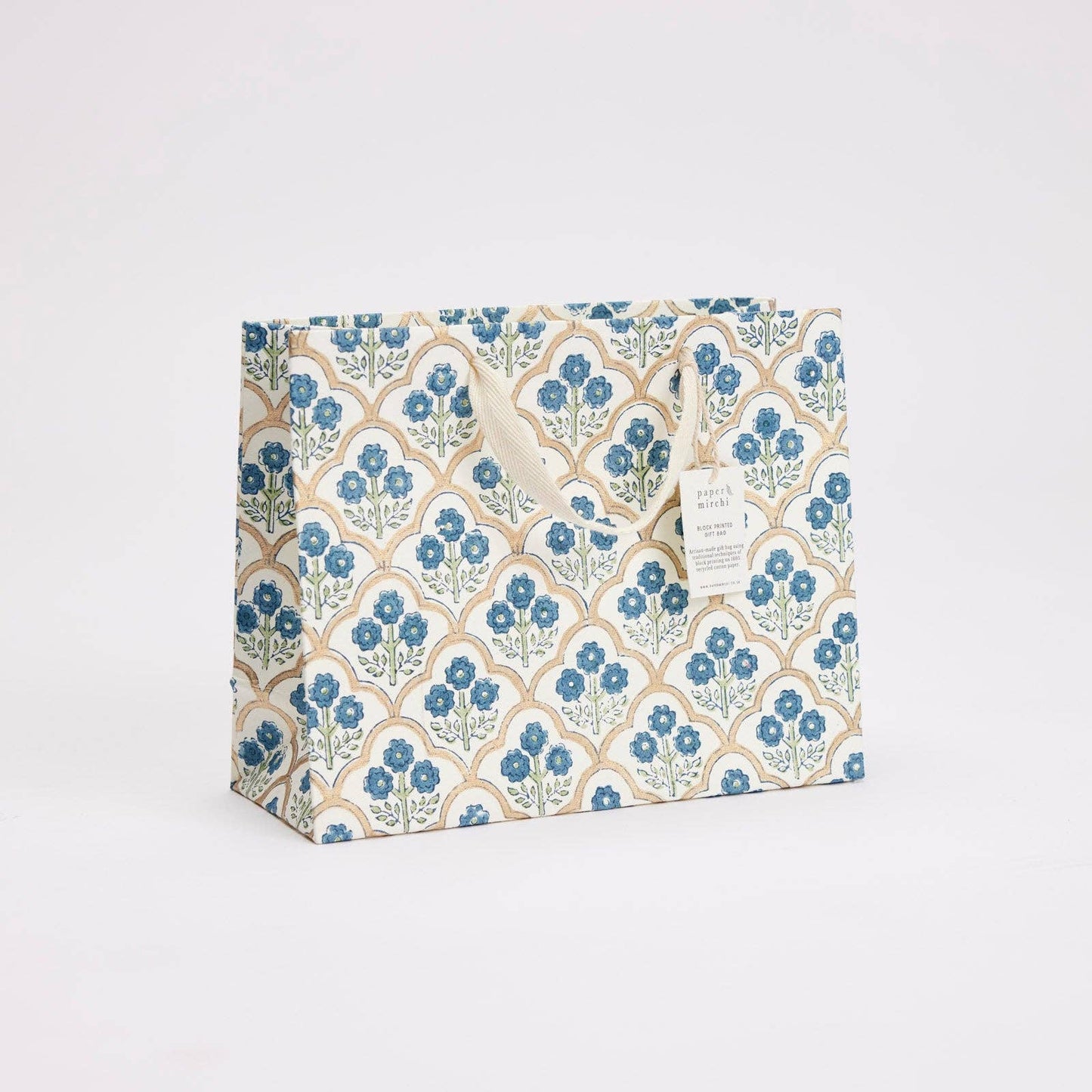 x1 Hand Block Printed Gift Bags (Medium) - Indigo - Winterberries