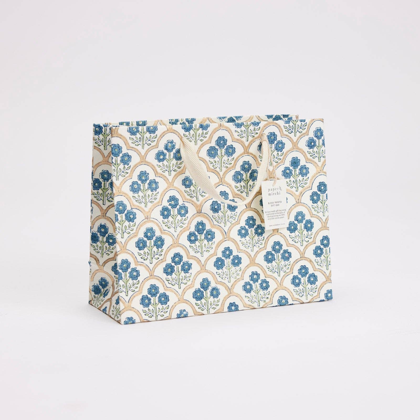 x1 Hand Block Printed Gift Bags (Medium) - Indigo - Winterberries