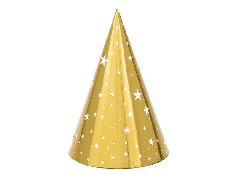 Partydeco Gold and Stars Party Hats - 6 pack