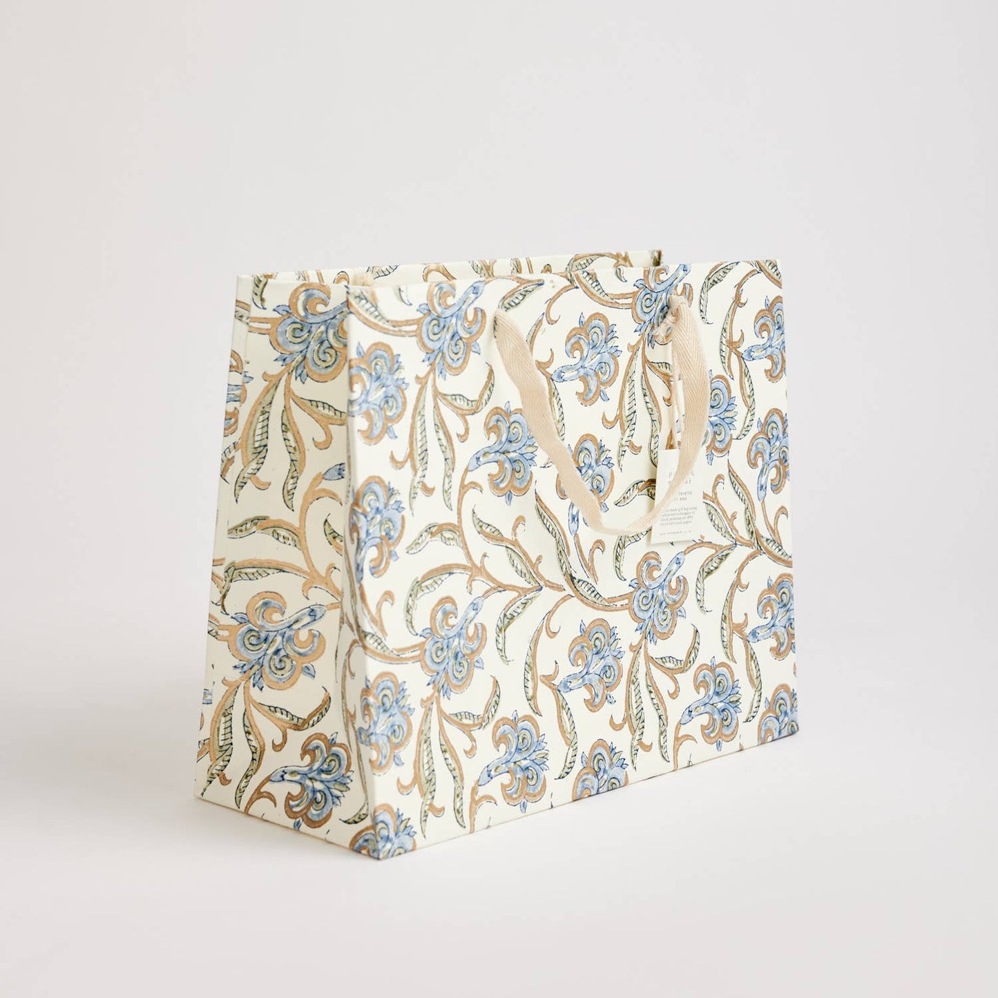 x1 Hand Block Printed Gift Bags (Large) - Blue Stone - Winterberries
