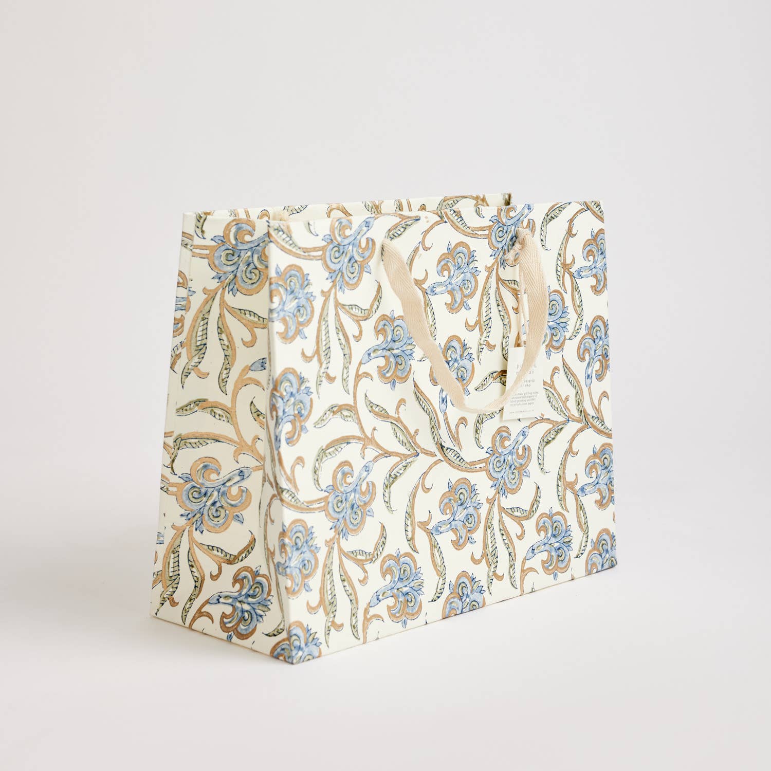x1 Hand Block Printed Gift Bags (Large) - Blue Stone - Winterberries