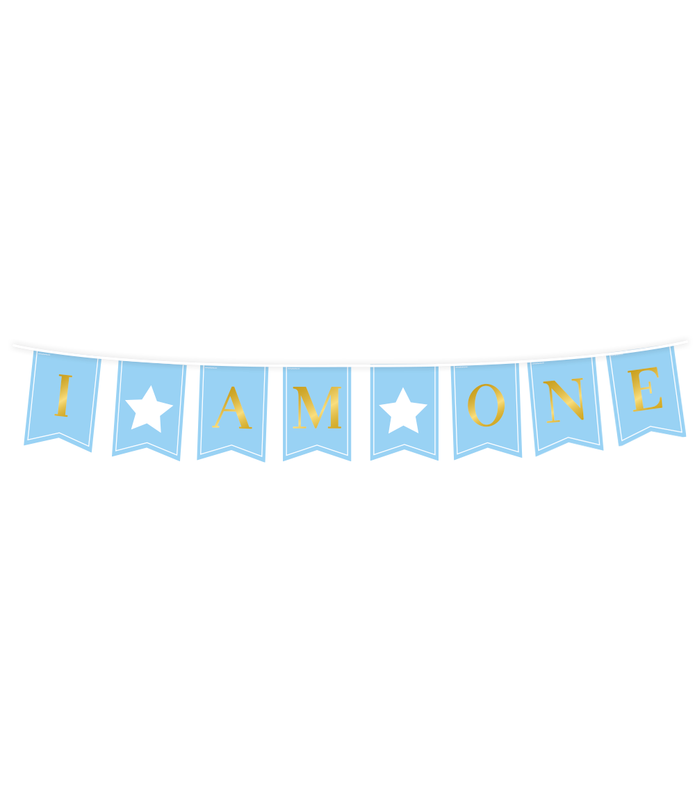 "I AM ONE" BLUE FIRST BIRTHDAY BOY FLAG GARLAND - Winterberries