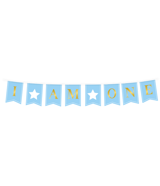 "I AM ONE" BLUE FIRST BIRTHDAY BOY FLAG GARLAND - Winterberries