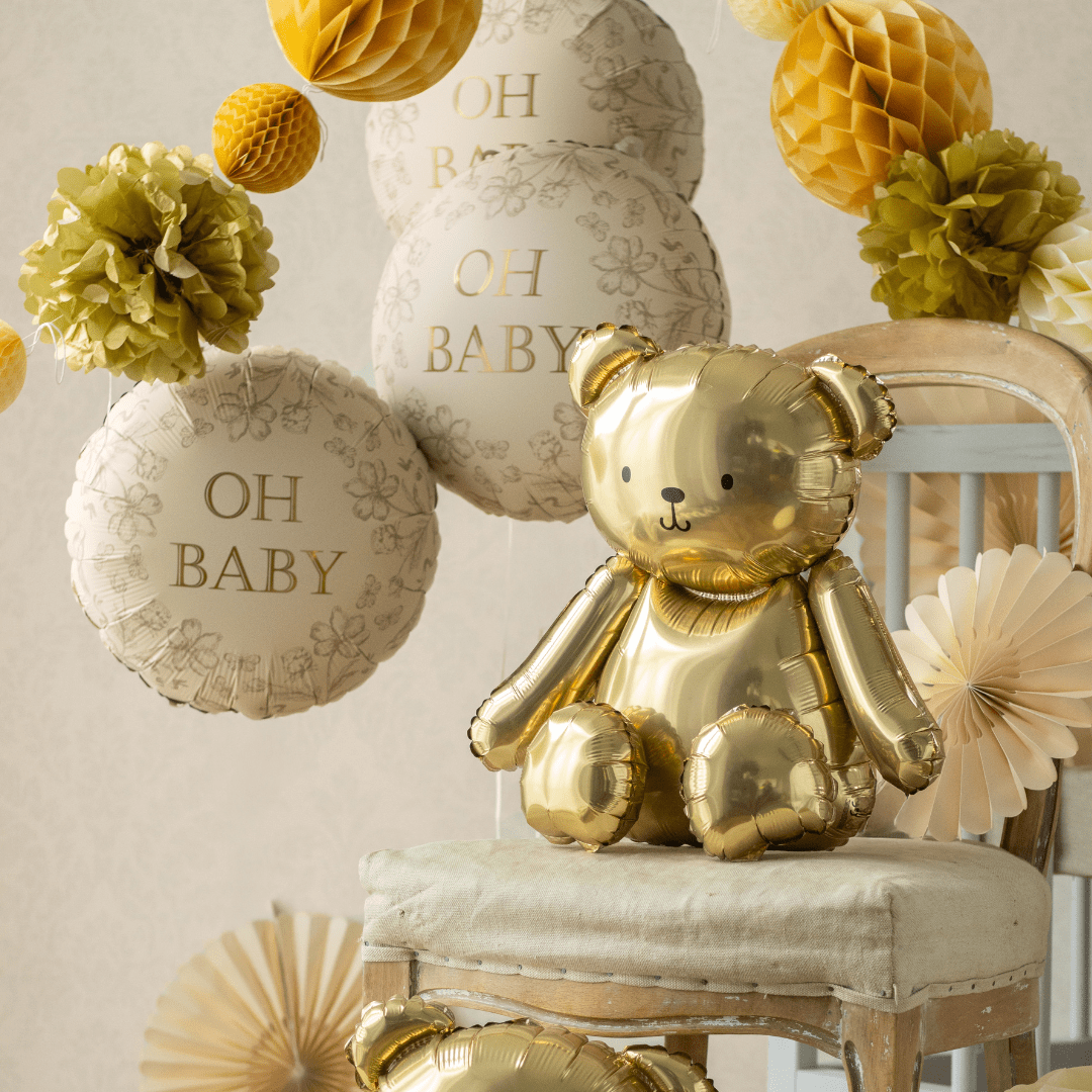 Partydeco Beige & Gold Oh Baby Foil Balloon