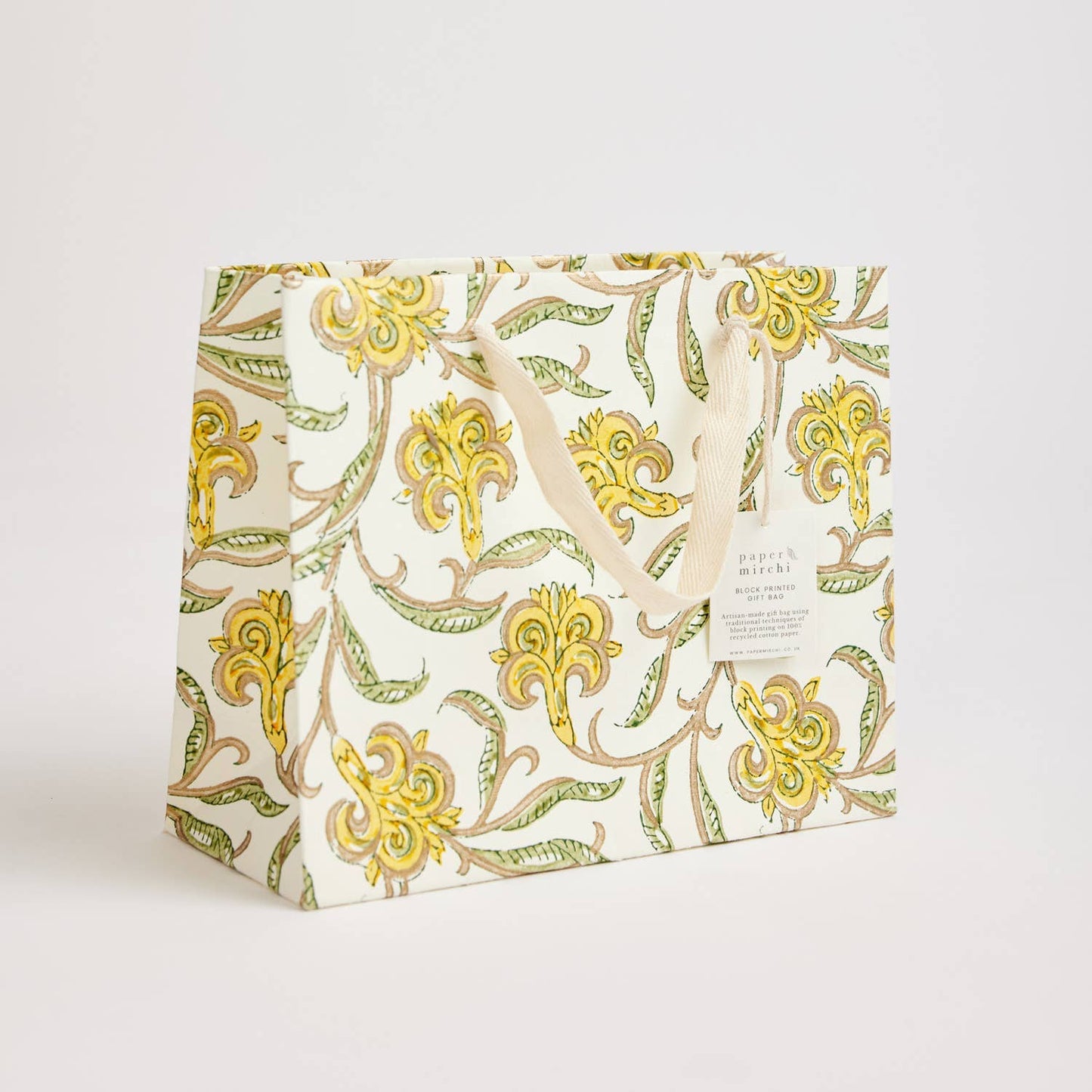 x1 Hand Block Printed Gift Bag (Medium) - Sunshine - Winterberries