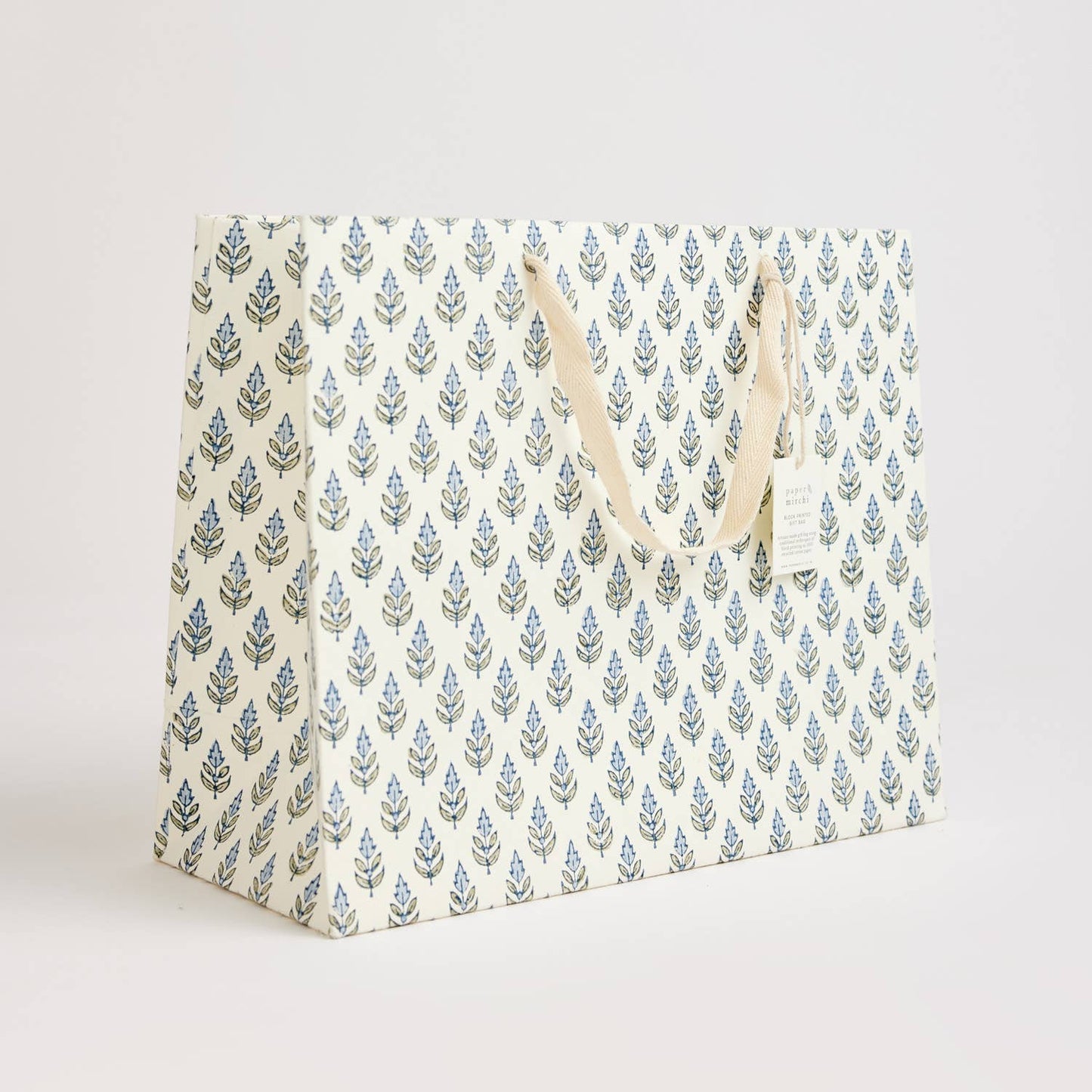 x1 Hand Block Printed Gift Bags (Large) - Blue Stone - Winterberries