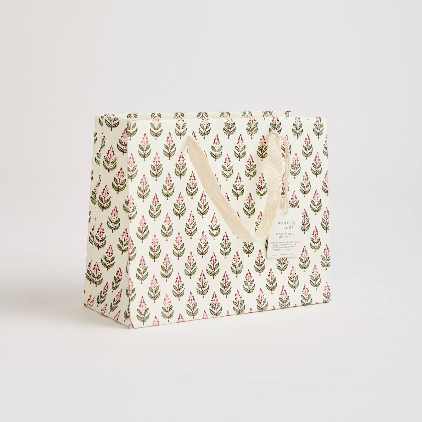 x1 Hand Block Printed Gift Bags (Medium) - Blush - Winterberries
