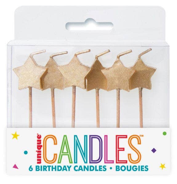 Gold Stars Birthday candles x 6