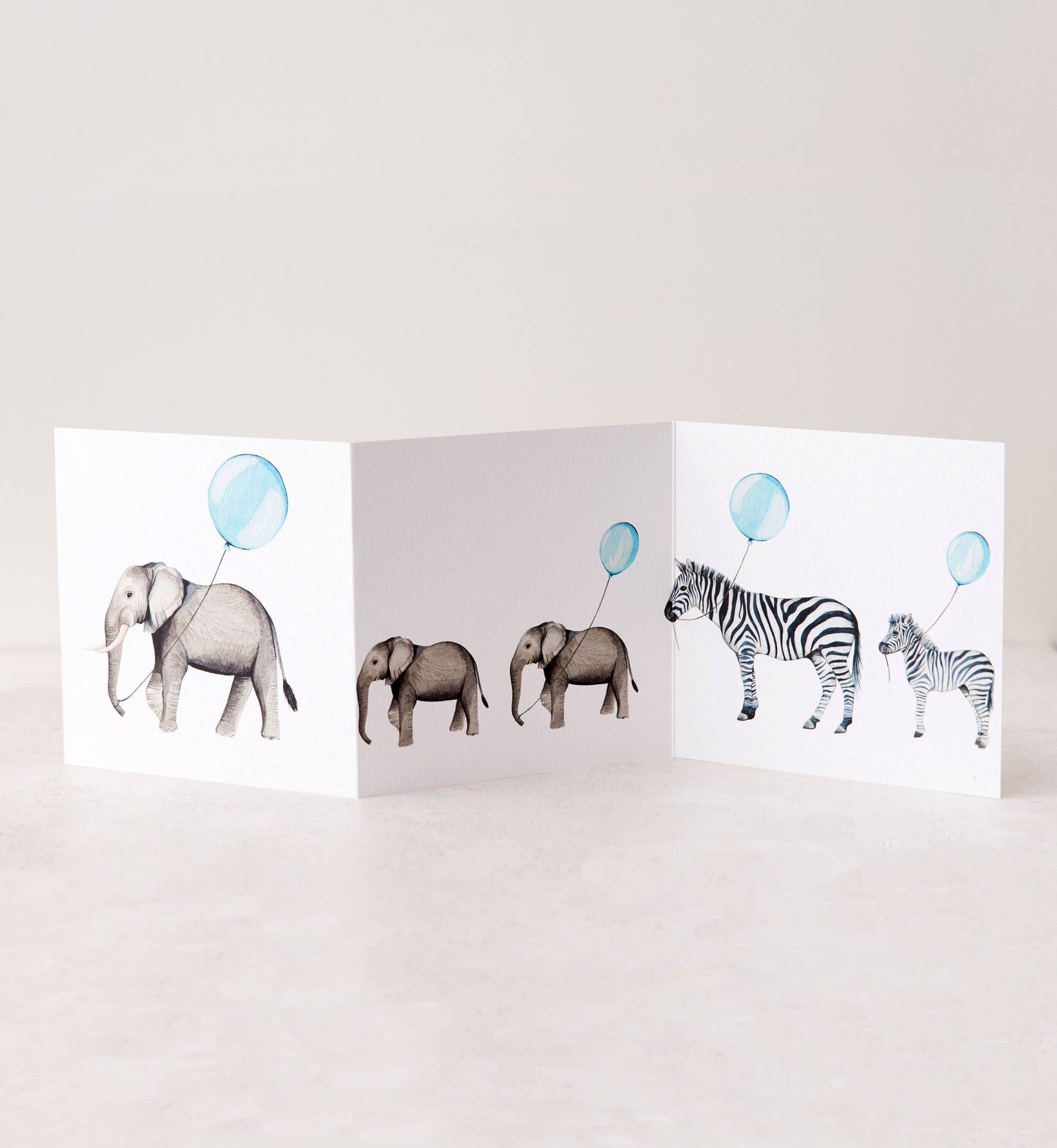 New Baby Elephant Watercolour Concertina Greetings Card - Winterberries