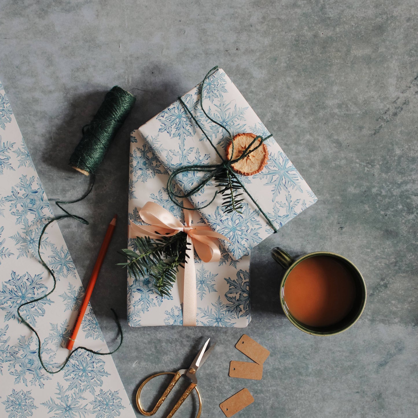 Snowflake Watercolour Sustainable Gift Wrap - Winterberries