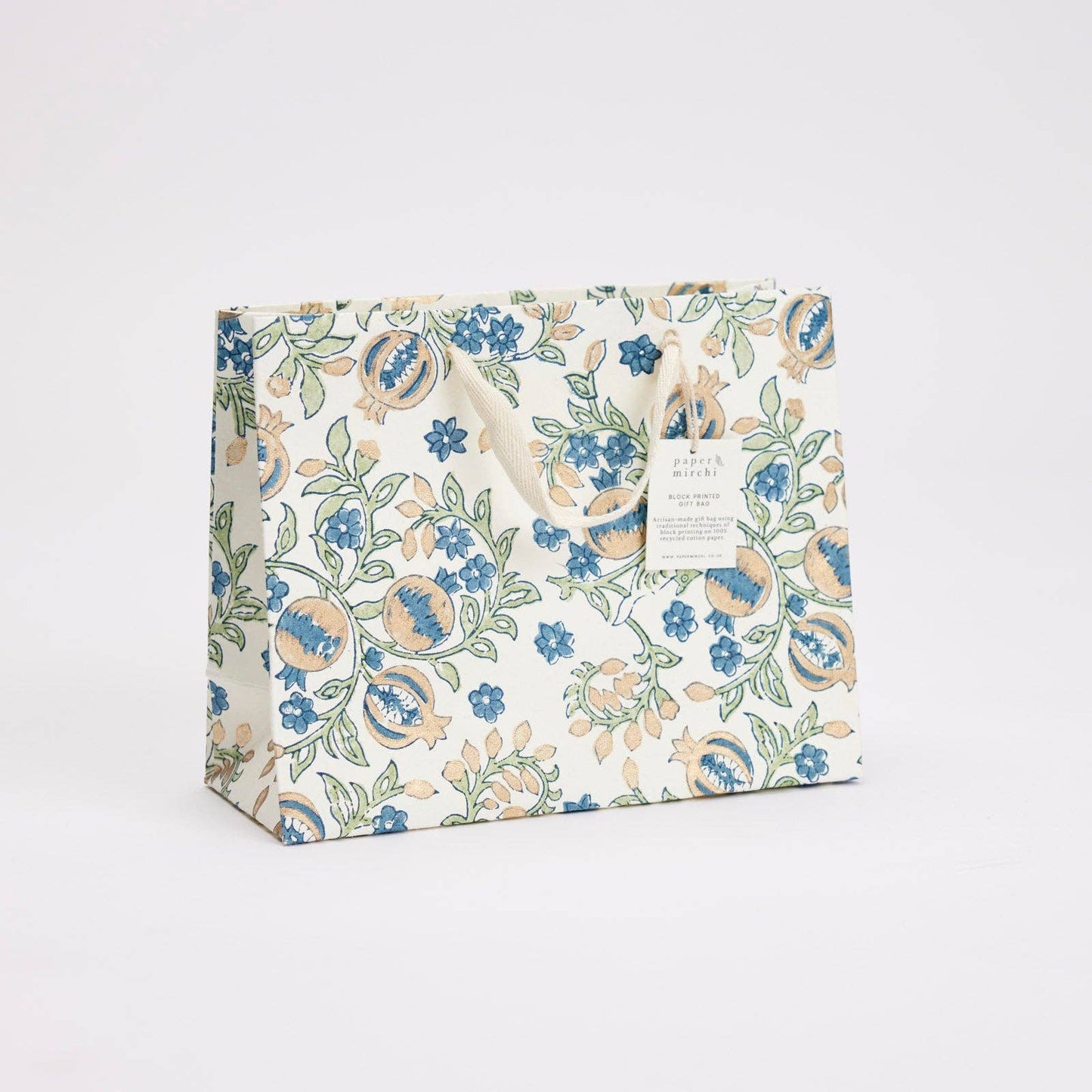 x1 Hand Block Printed Gift Bags (Medium) - Indigo - Winterberries