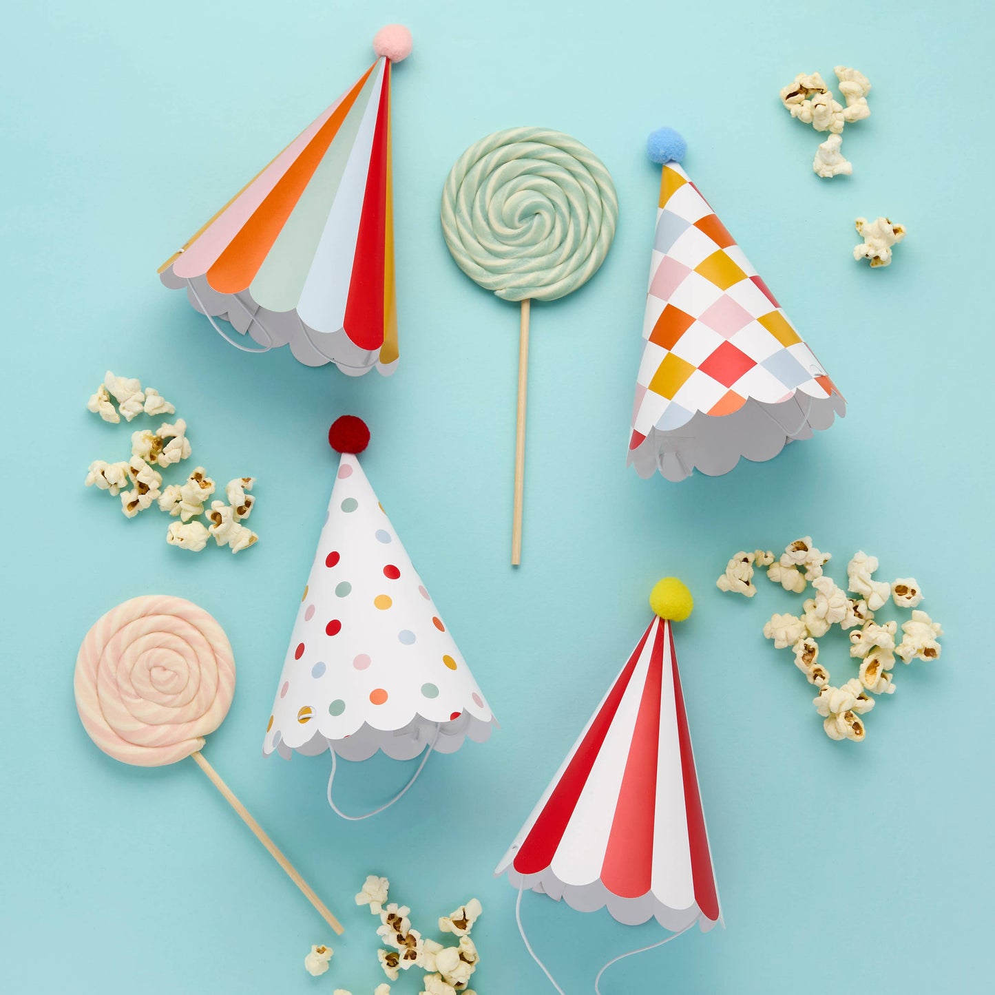 x8 CIRCUS PAPER PARTY HATS WITH POM-POMS - Winterberries