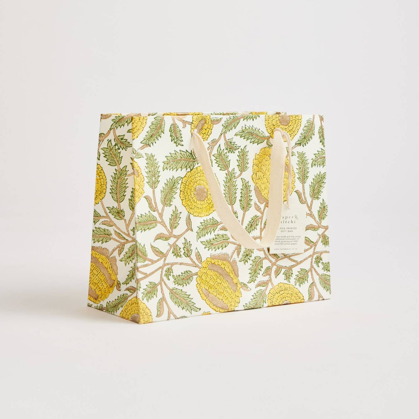 x1 Hand Block Printed Gift Bag (Medium) - Sunshine - Winterberries