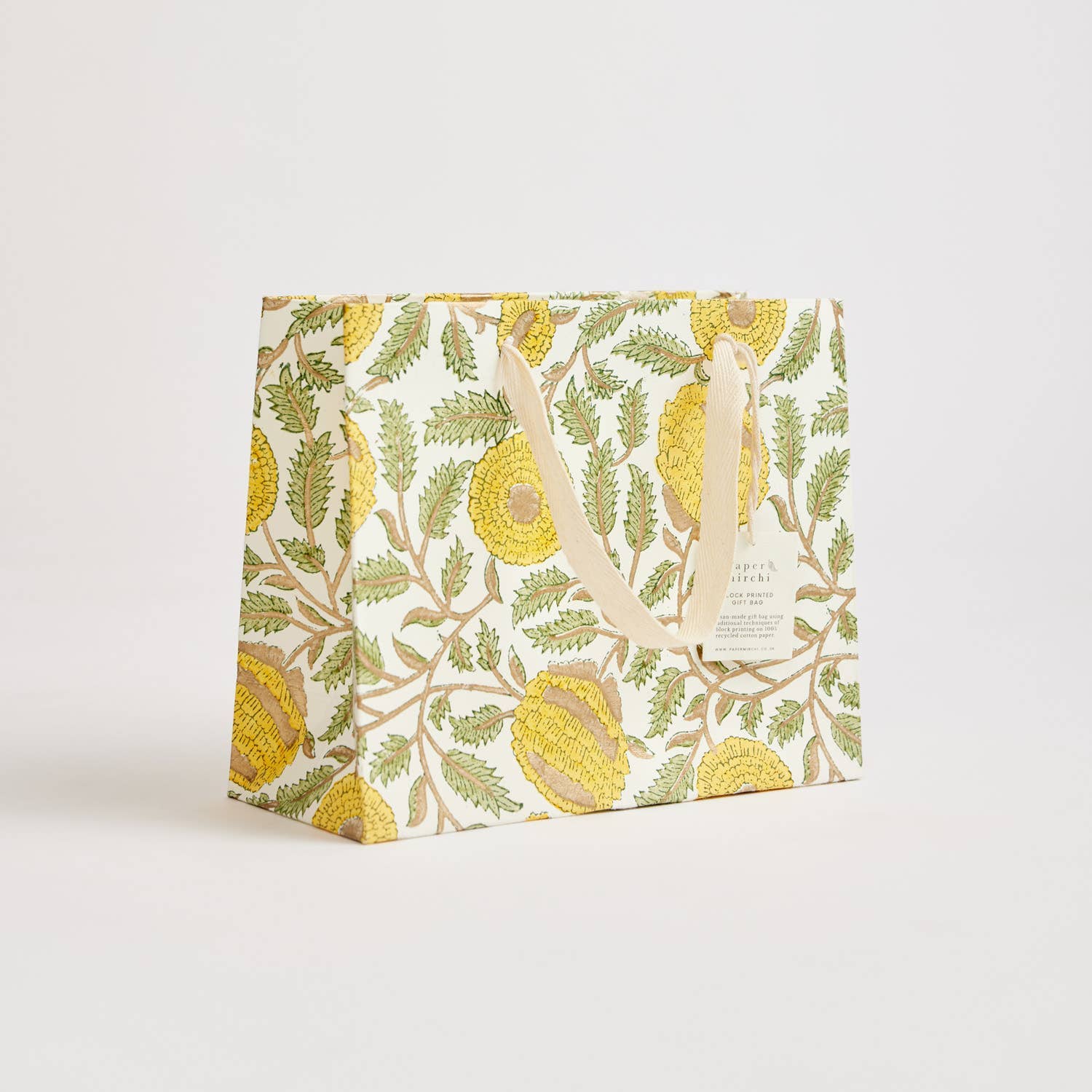 x1 Hand Block Printed Gift Bag (Medium) - Sunshine - Winterberries