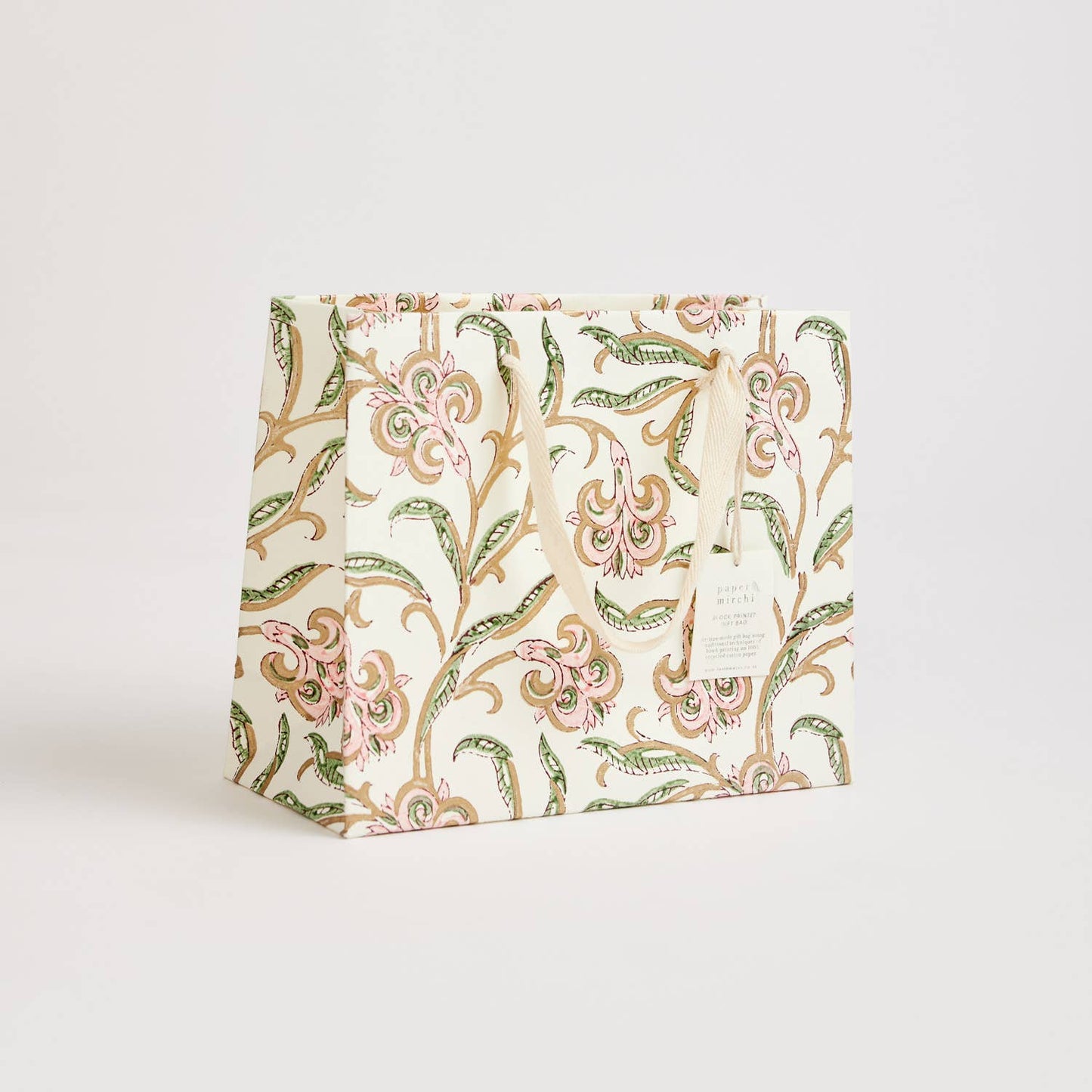 x1 Hand Block Printed Gift Bags (Medium) - Blush - Winterberries