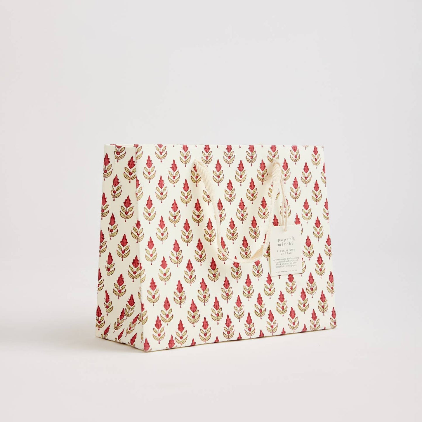 x1 Hand Block Printed Gift Bags (Medium) - Scarlet - Winterberries