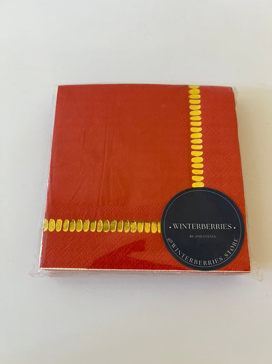 x25 RED BRUSH COCKTAIL PAPER NAPKINS - Winterberries