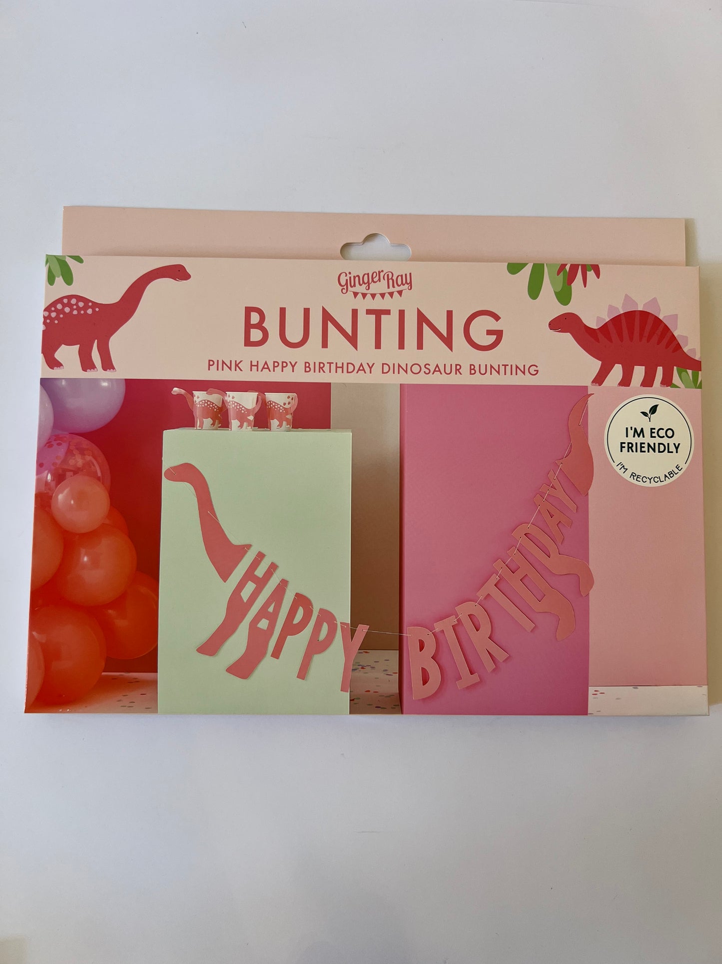 HAPPY BIRTHDAY PINK DINOSAUR-SHAPED BUNTING - Winterberries