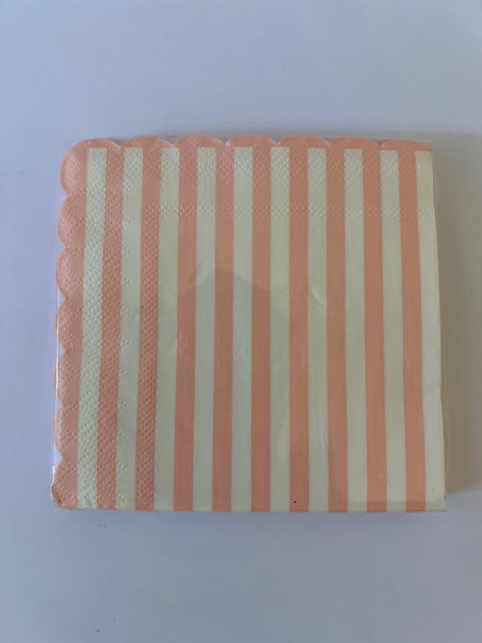 24x PINK STRIPED SCALLOPED COCKTAIL PAPER NAPKINS - Winterberries