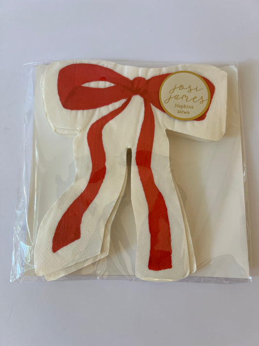 x24 RED BOW SHAPED PAPER NAPKINS - Winterberries