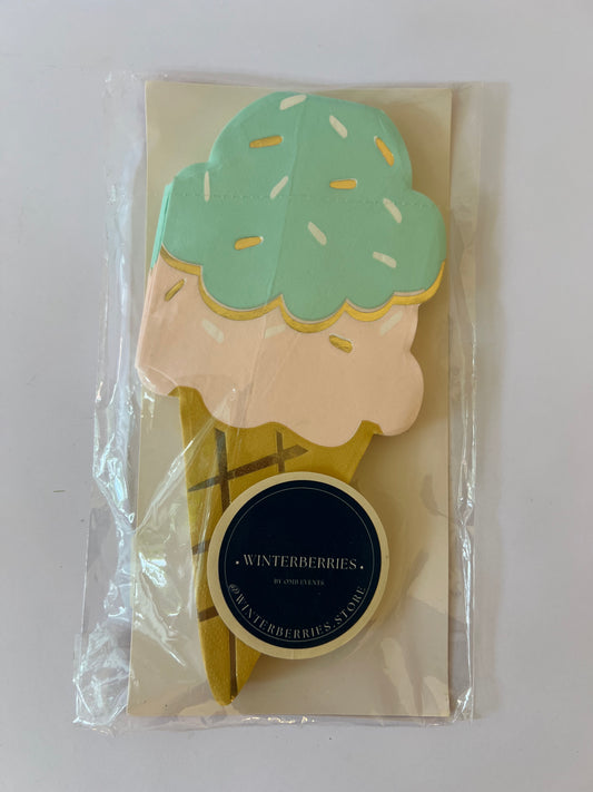x25 ICE CREAM CONE SHAPED PAPER NAPKINS - Winterberries