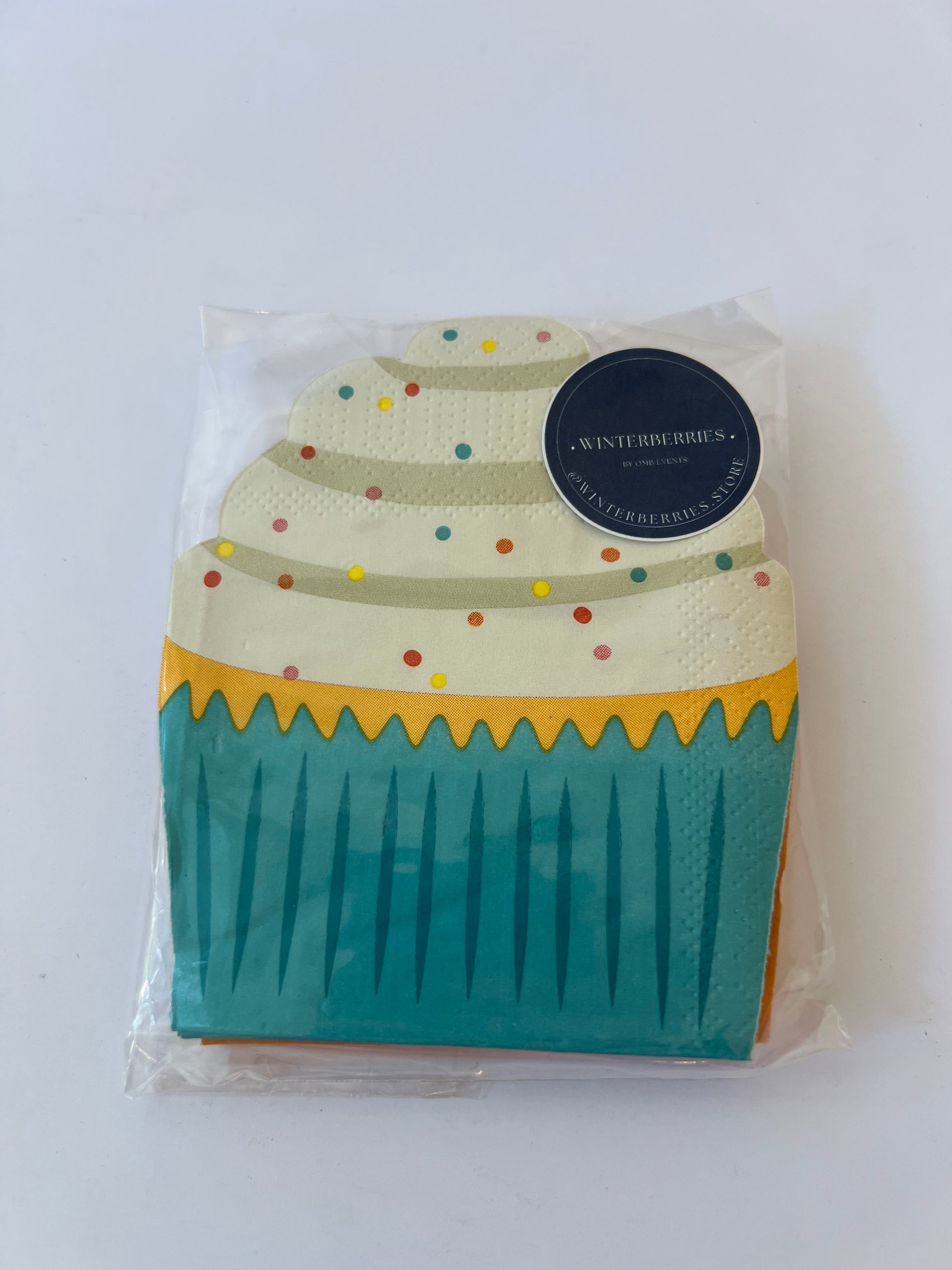 x20 CUPCAKES SHAPED COCKTAIL PAPER NAPKINS - Winterberries
