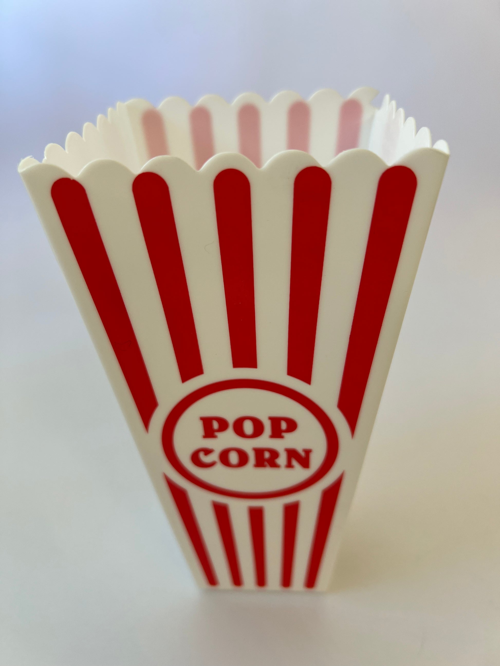 PLASTIC RED AND WHITE STRIPES POPCORN CONTAINER - Winterberries