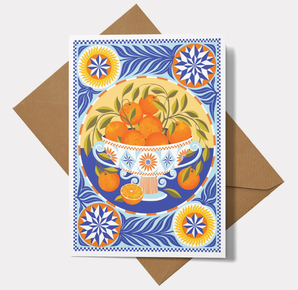 Orange Bowl Greetings Card - Winterberries