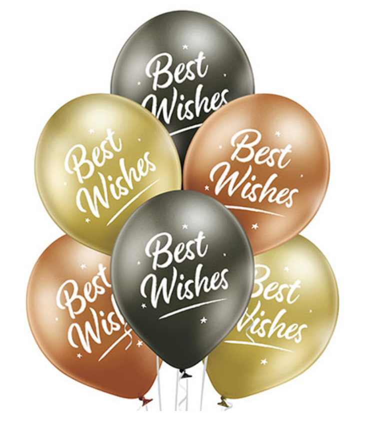 12" 'BEST WISHES' GLOSSY ASSORTED LATEX BALLOONS BOUQUET
