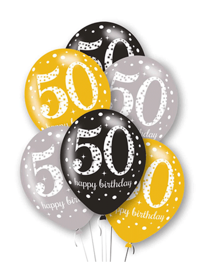 11" BLACK, GOLD, SILVER AGE ASSORTED LATEX BALLOONS BOUQUET