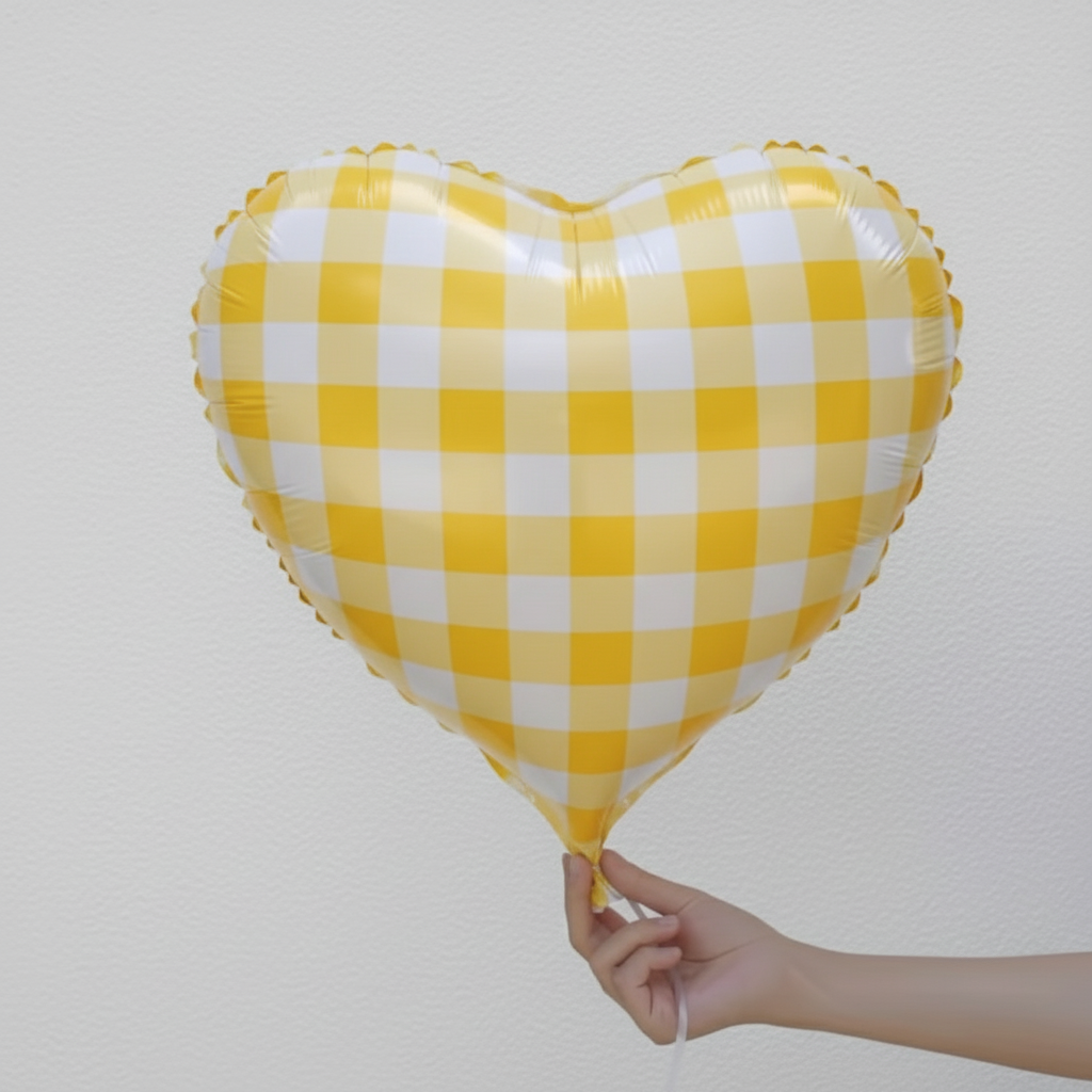 18" CHECKERED HEART DEFLATED FOIL BALLOON