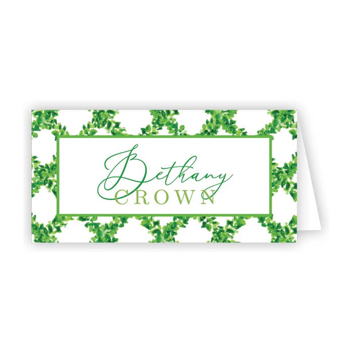 Handpainted Boxwook Trellis Place Card - Winterberries