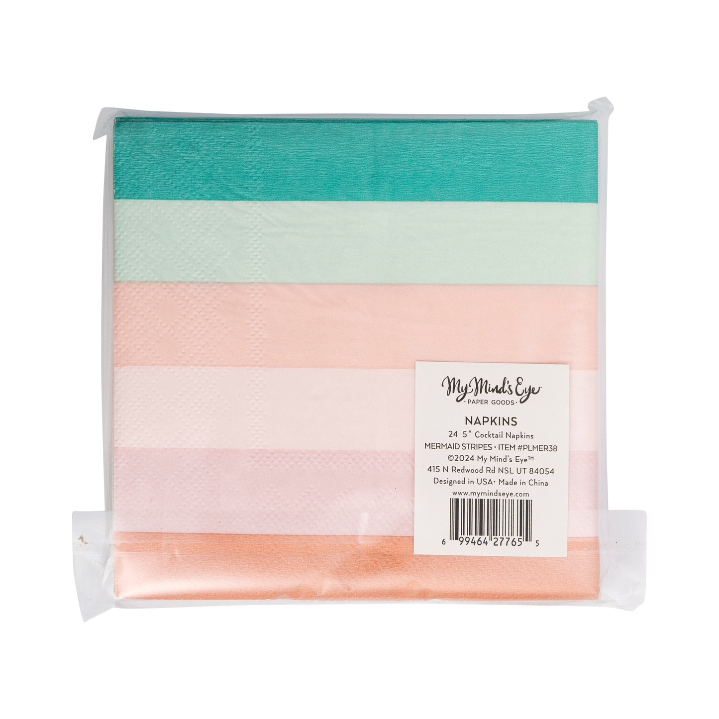 PLMER38 - Mermaid Stripes Cocktail Napkin - Winterberries