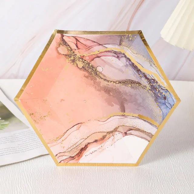 x10 Hexagon Gold Plates - Winterberries