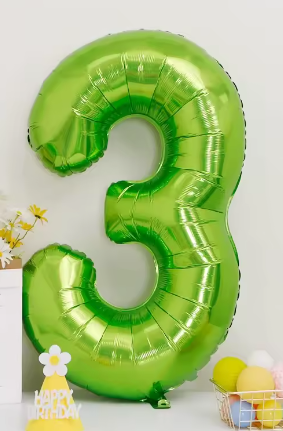 40" LIME GREEN NUMBER '3' DEFLATED FOIL BALLOON - Winterberries