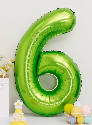 40" LIME GREEN NUMBER '6' DEFLATED FOIL BALLOON - Winterberries