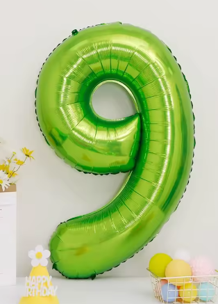 40" LIME GREEN NUMBER '9' DEFLATED FOIL BALLOON - Winterberries