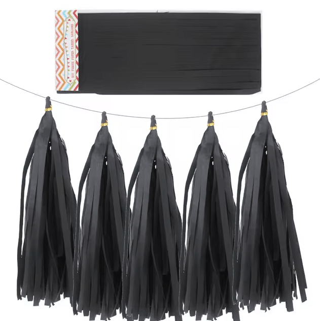 x5 Black Tissue Paper Tassels Garland - Winterberries