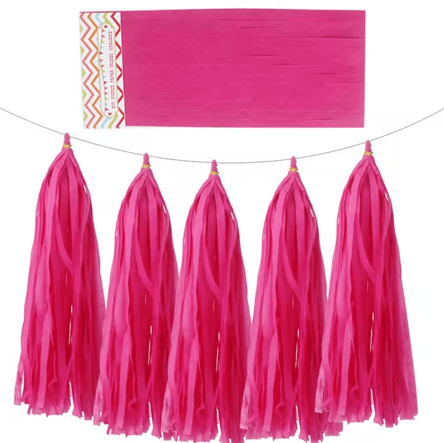 x5 Hot Pink Tissue Paper Tassels Garland - Winterberries