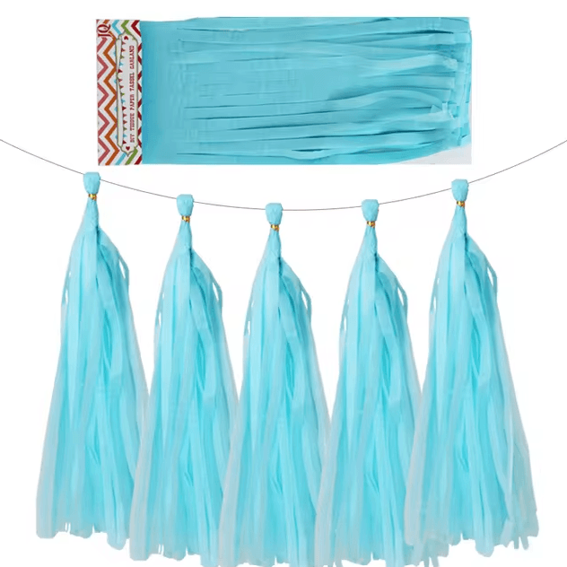 x5 Light Blue Tissue Paper Tassels Garland - Winterberries