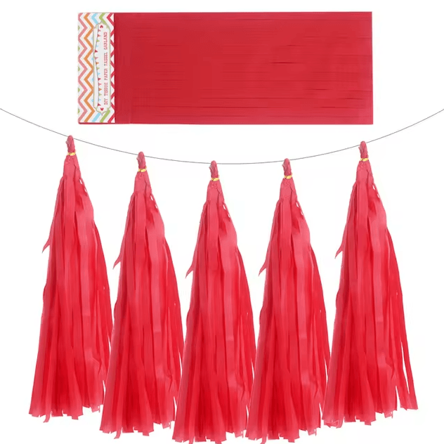 x5 Red Tissue Paper Tassels Garland - Winterberries