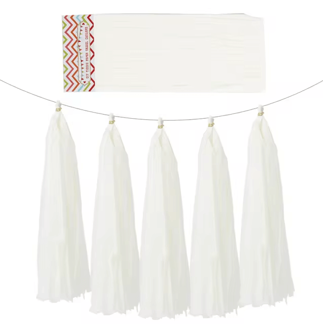 x5 White Tissue Paper Tassels Garland - Winterberries