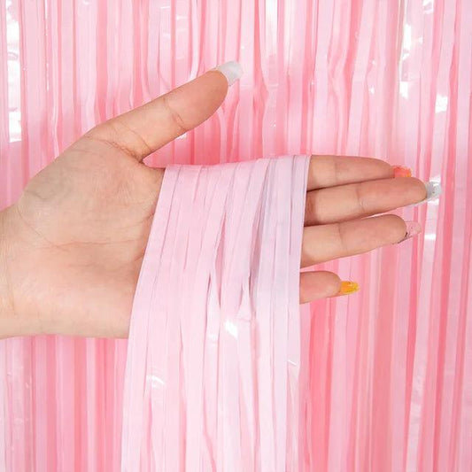 Macaron Pink Tinsel Foil Curtain Backdrop - Winterberries