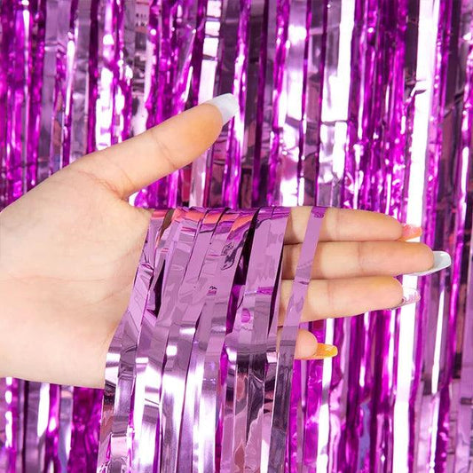Pink Metallic Tinsel Foil Curtain Backdrop - Winterberries