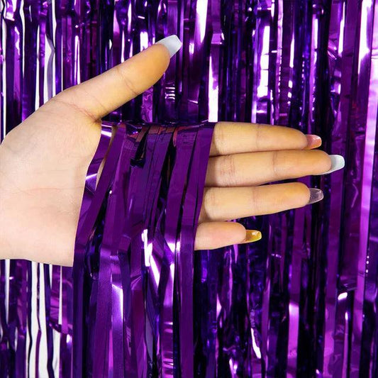 Purple Metallic Tinsel Foil Curtain Backdrop - Winterberries